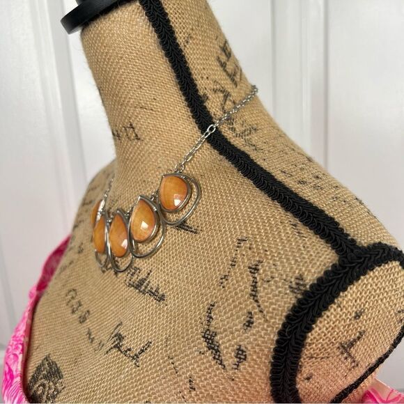 Plunder Light Orange Faux Stone Silver Statement Necklace - Picture 6 of 7